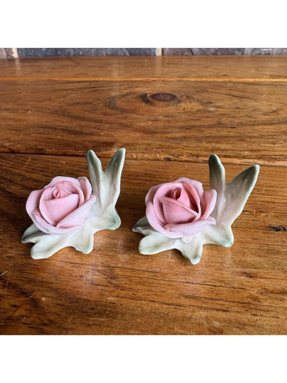 2 Original Karl Ens Vintage Germany Porcelain Pink Rose Placecard Holders READ